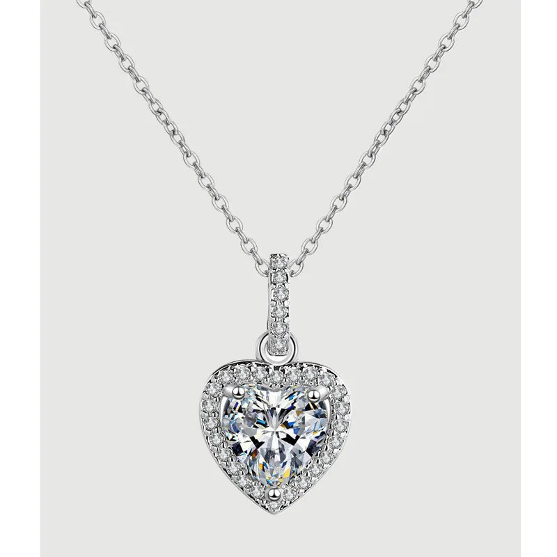 925 Silver Heart Necklace For Women Zircom With White Gold Plated Lab Diamond Sterling Silver Jewelry Wedding Pendant