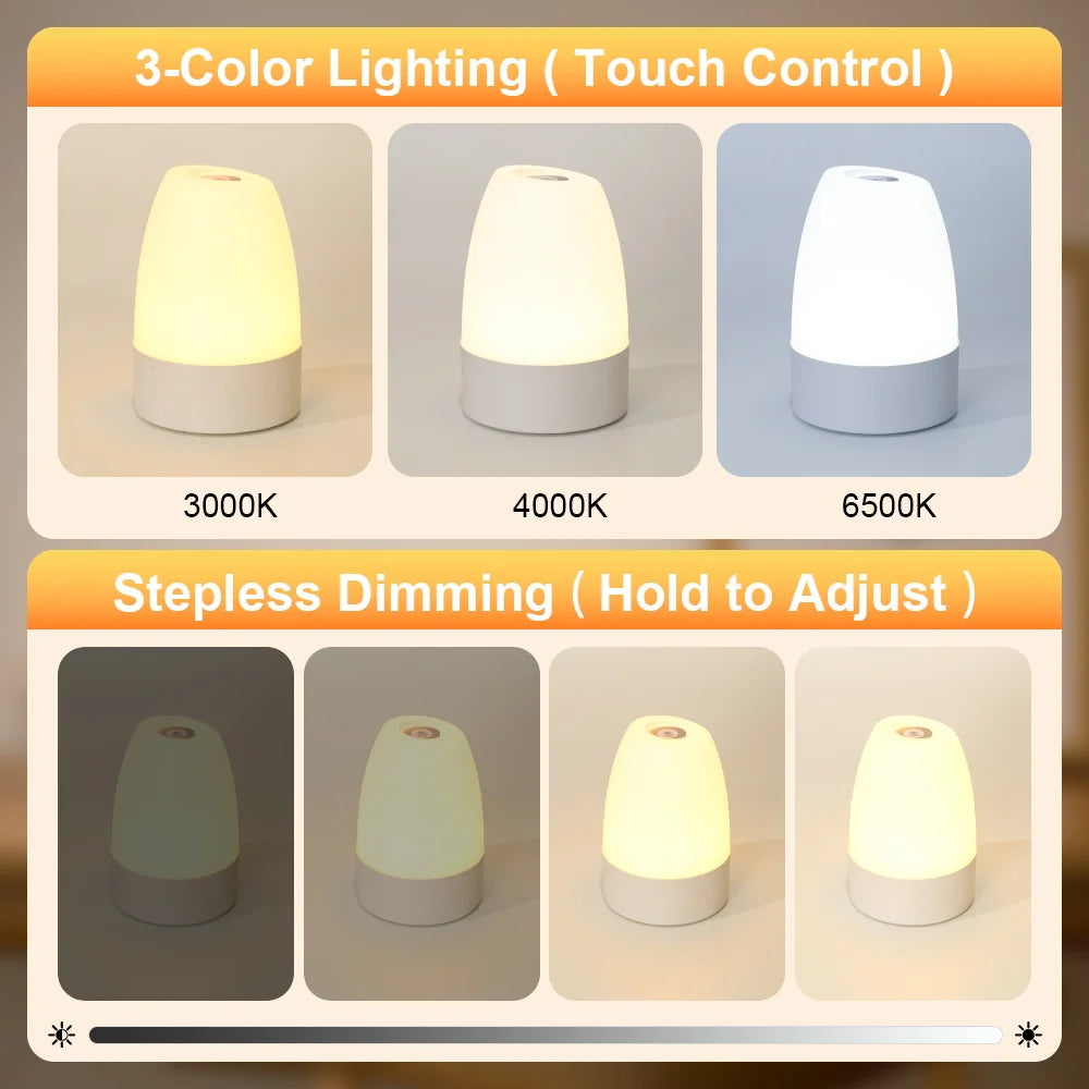 2026 New USB Rechargeable LED Night Light Touch Dimmable RGB 3-Color Eye-Caring Desk Lamp Bedroom Bedside Baby Room Best Seller
