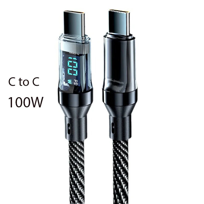 100W 120W USB C Cable Fast Charging Cord with LED Display, USB A to C & C to C Charger Cable High Speed Type C Cable for Phone