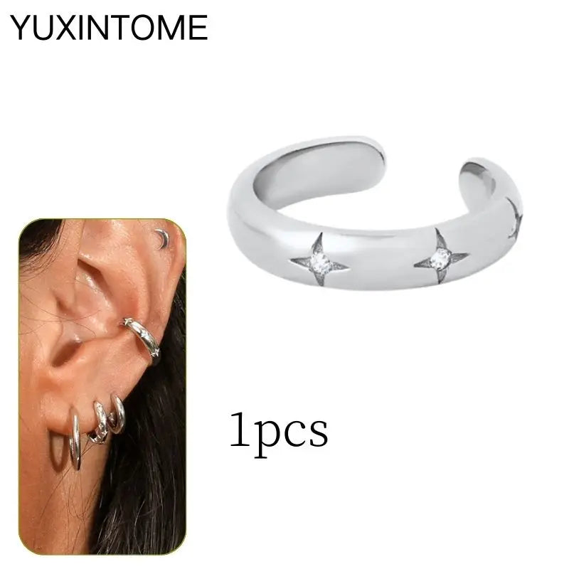 1PC Punk Ear Cuff Plated 24K Gold/925 Silver Conch Clip Earrings For Women Climbers No Piercing Fake Cartilage Earrings