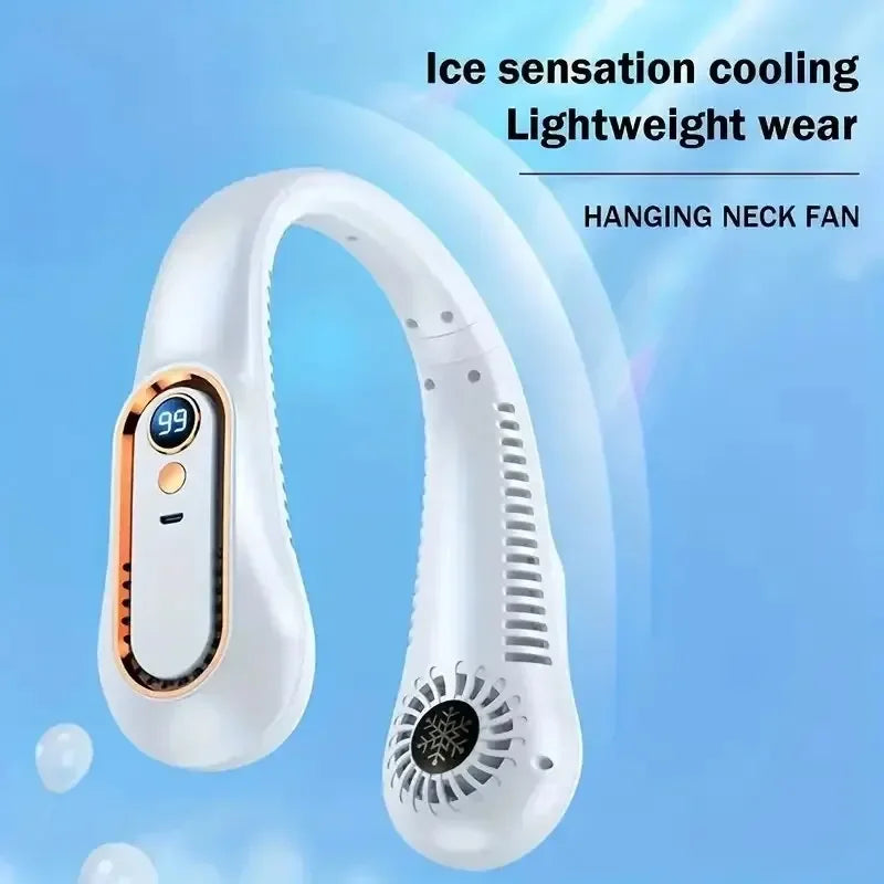 Vaneless Hanging Neck Fan, Portable USB Cooler Fan With 5 Speeds And Digital Display - Super Strong Technology And Bladeless Des