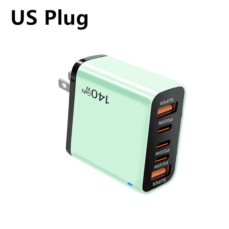 4-in-1 Type C Cable USB C PD Fast Charger 5 Ports Quick Charge Phone Adapter For iPhone Samsung Xiaomi Huawei OPPO Wall Charger