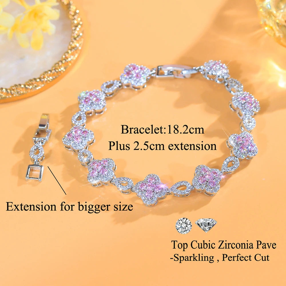 ThreeGraces Elegant Shiny Green Cubic Zirconia Flower Shape Bridal Wedding Party Link Chain Bracelet for Women Jewelry BR448