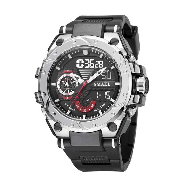 SMAEL Sport Quartz Watches LED DisplayShock Resistant 50M Waterproof Alarm Clock Analog Digitals 8060 For Men