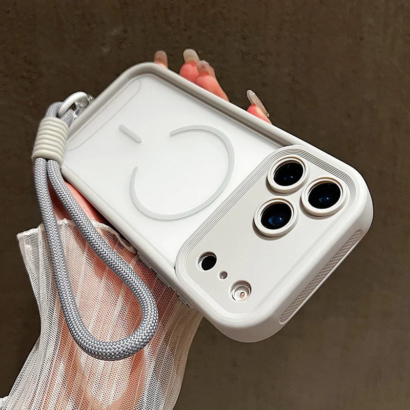 Luxury Matte Transparent With Soft Lanyard Phone Case For iPhone 17 16 15 14 13 12 Pro Max 11 16 Plus Air Magnetic Bumper Cover