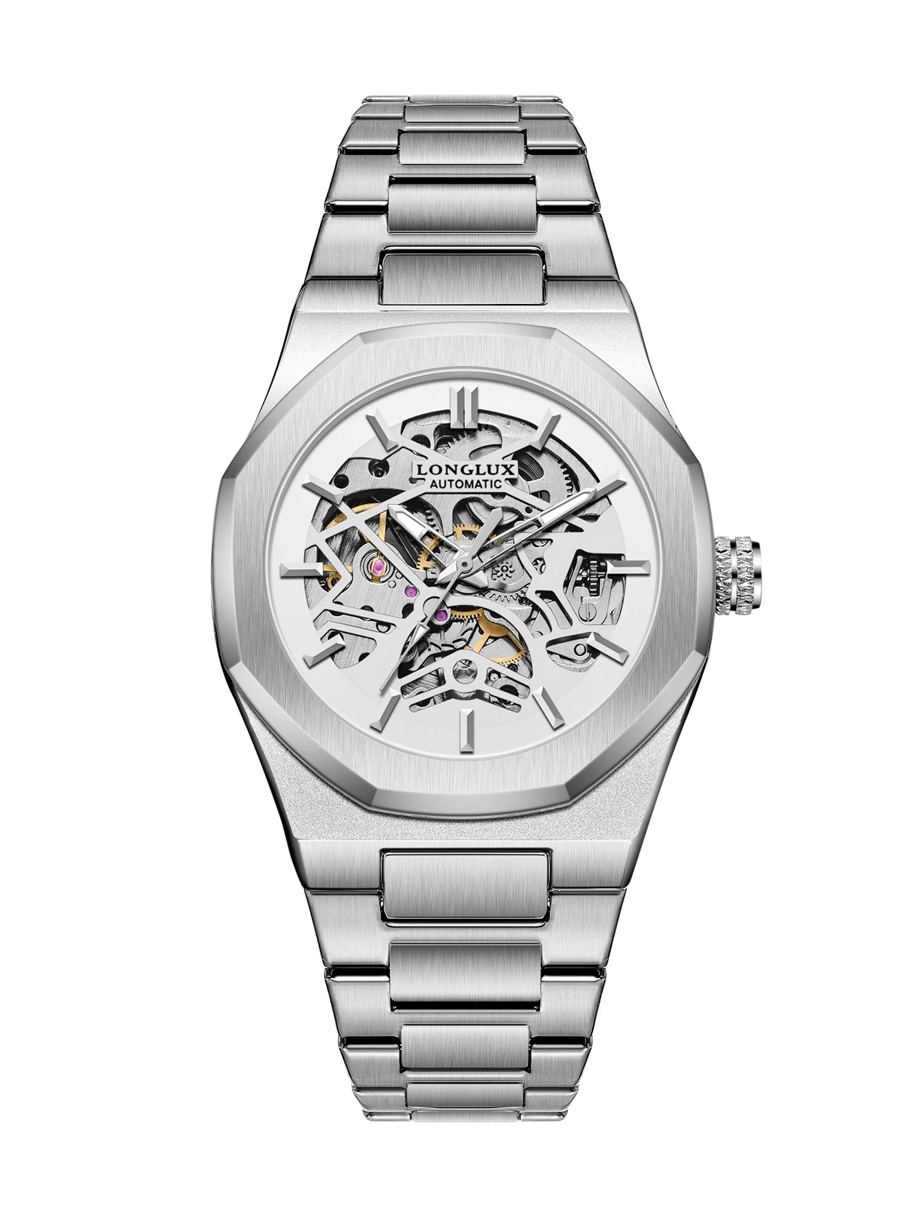 LONGLUX Men automatic watch special tough guy waterproof skeleton mechanical watches trend alien stainless steel gift watch