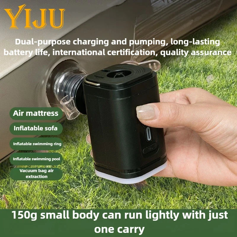 YIJU 3 in 1 Electric Air Pump with Lights Mini Wireless Air Compressor USB Charging Inflator/Deflator Pumps for Outdoor Camping
