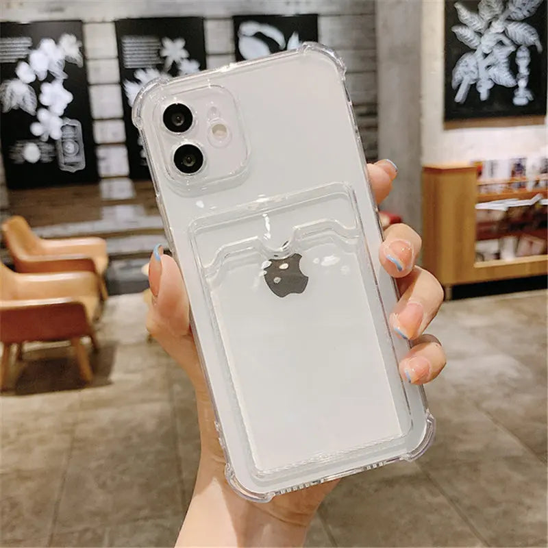 Luxury Card Bag Holder Clear TPU Case For iPhone 11 12 13 mini 14 15 Plus 15 Pro Max XR X XS Max Shockproof Cover Cases