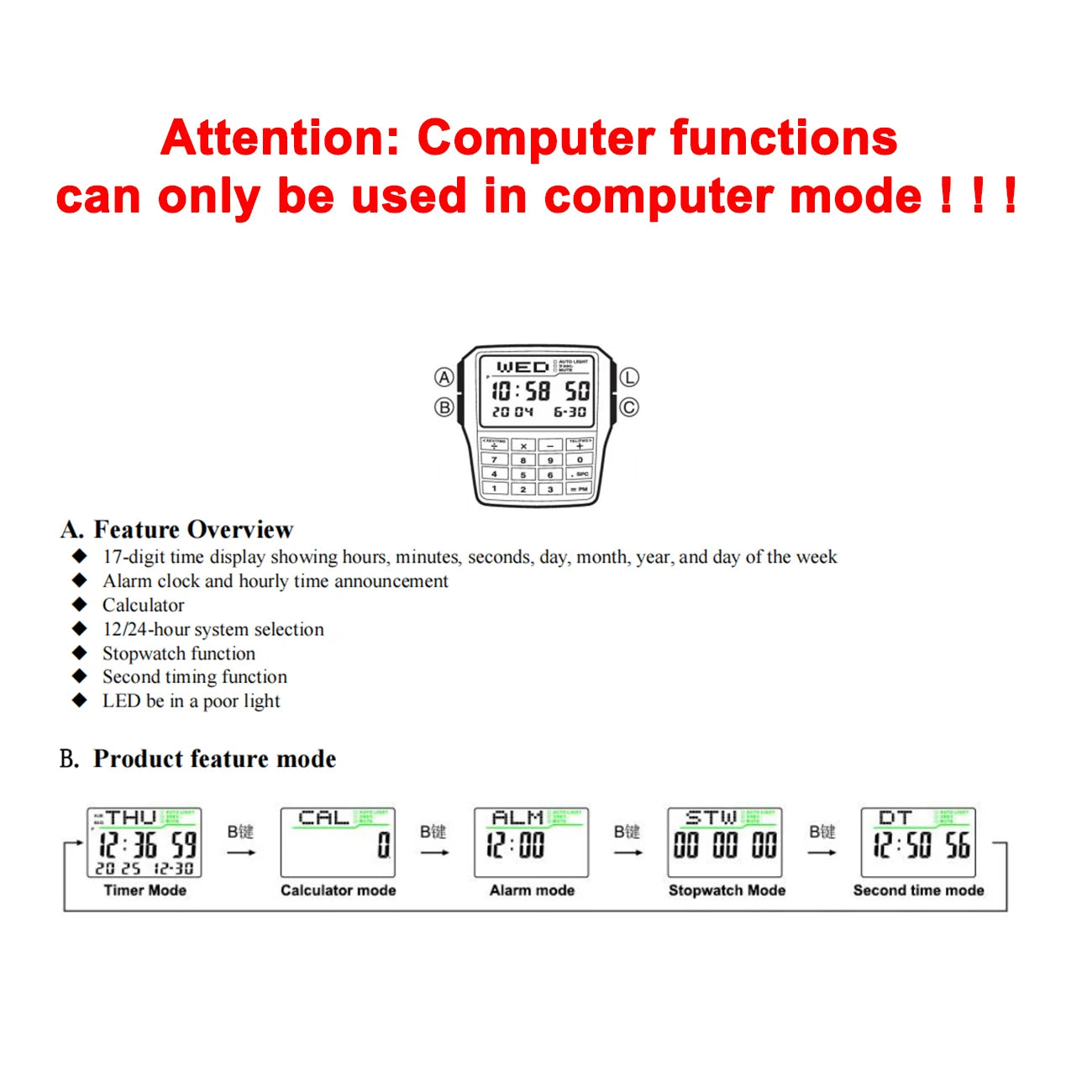 Transparent Case Plastic Watch Men Multifunction Calculator Watch Luminous LED Watch Top Luxury Men Watch Computer Style
