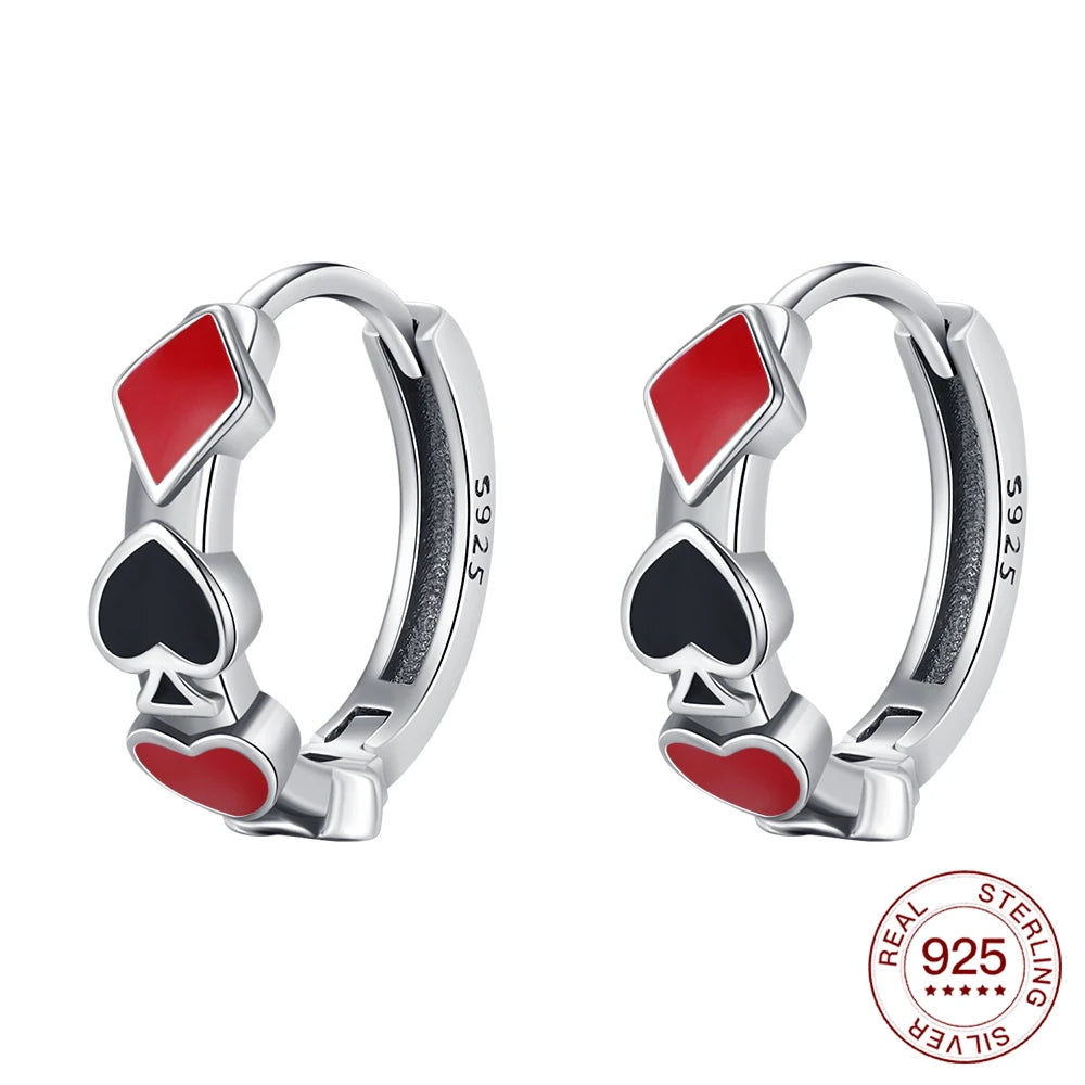 2025 925 Sterling Silver Earrings Poker Suit Earrings Original Earrings For Ladies Fashion Friends Party Daily Wear Gift