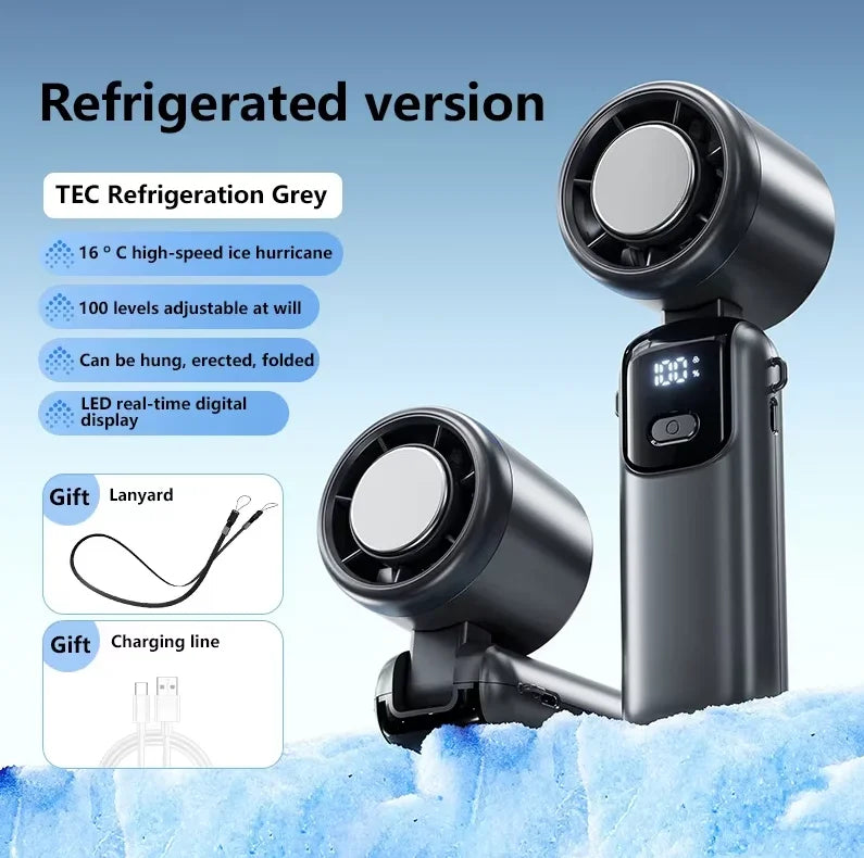 Lenovo Ice Cooling Handheld Fan 100 Speeds Turbo Portable USB Desk Fan Foldable/Hangable for Outdoor Fast Chill Ice Compress