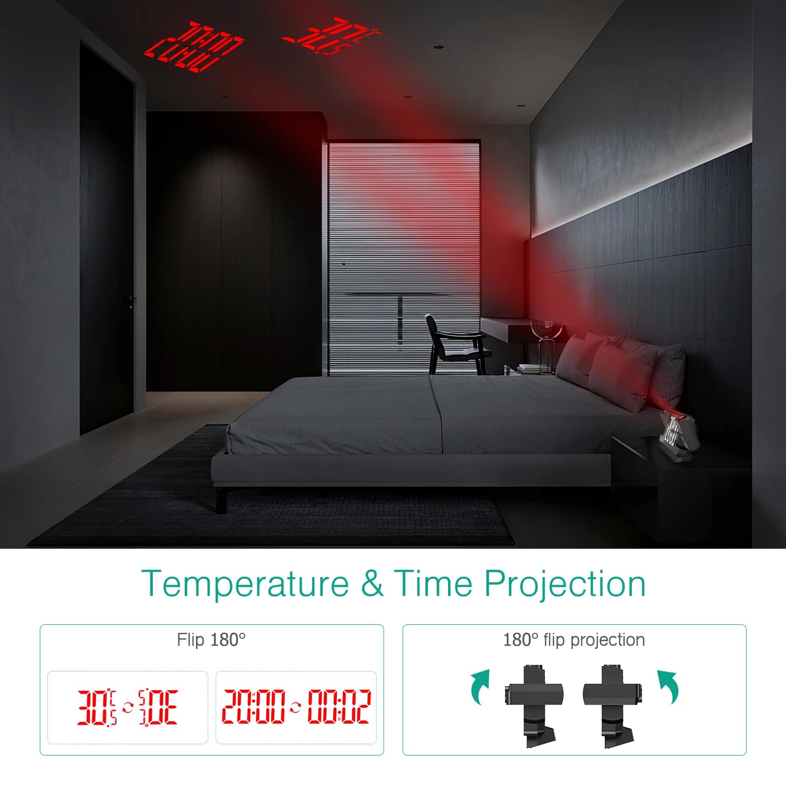 ORIA Dual Projection Alarm Clock Digital Bedside Clock with Time and Temperature Large Screen LED Alarm Clock for Home Gift
