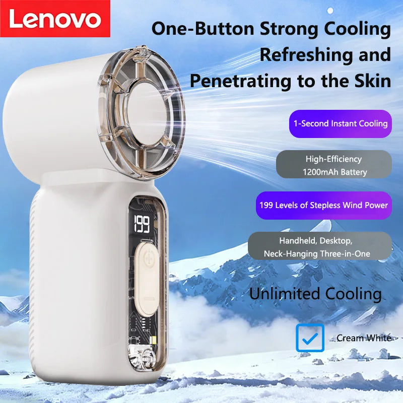 Lenovo Best Selling Summer Super Mini Rechargeable Handheld High Speed Fan Powerful Wind Ultra Quiet Digital Display Pocket Fan