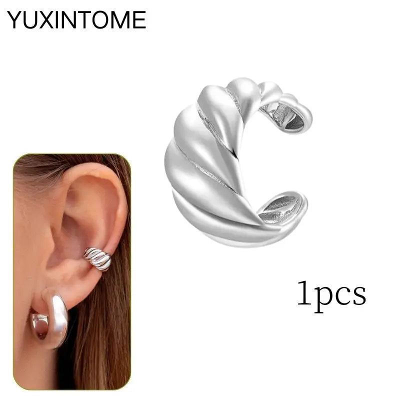 1PC Punk Ear Cuff Plated 24K Gold/925 Silver Conch Clip Earrings For Women Climbers No Piercing Fake Cartilage Earrings