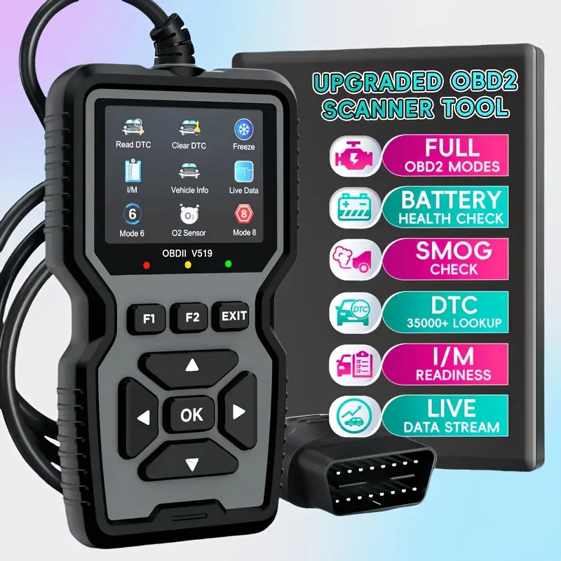 2025 V519 Professional Obd2 Scanner - Usb-Powered Automotive Diagnostic Tool with Real-Time Data Stream, Full-Featured Obd Ii Testing (I/M Ready, Bod2/Eobd), Clears Engine Fault Lights, Reads/Erases Codes for Most Vehicles, A