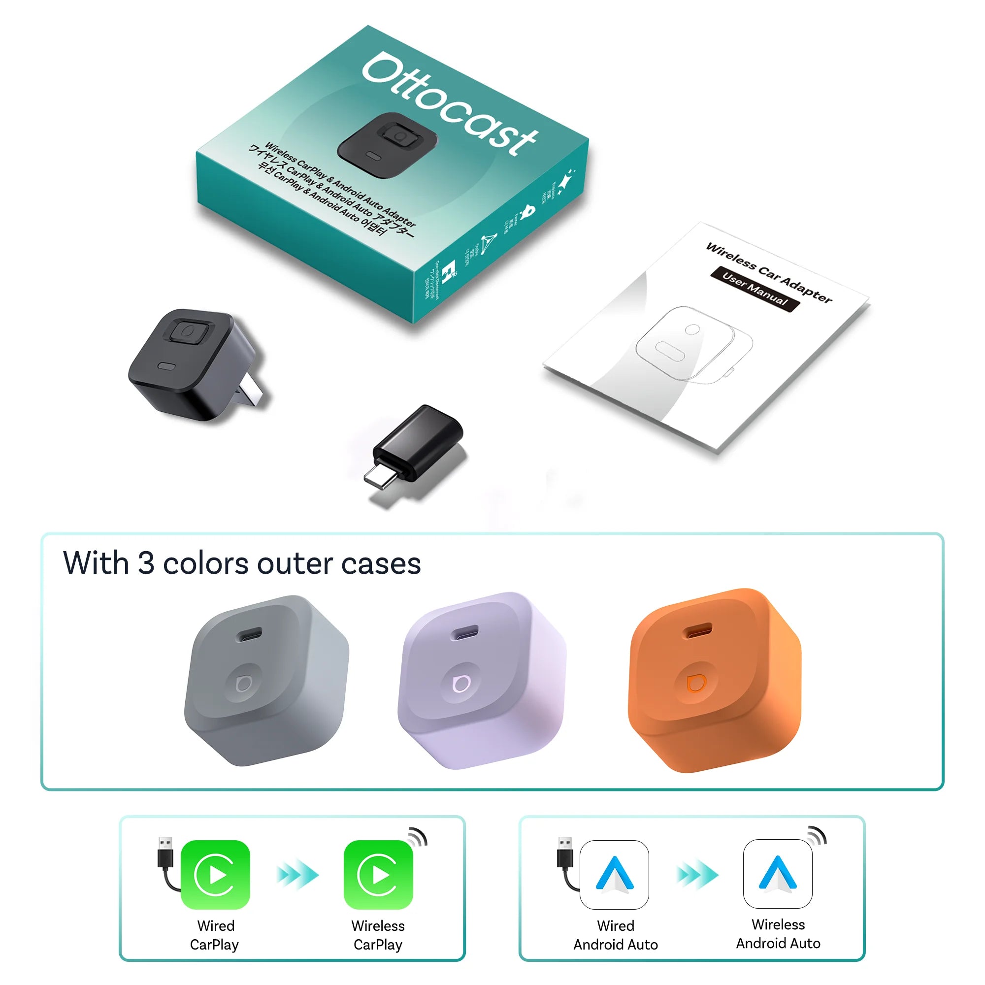 Ottocast Express Mini Dot Wireless Carplay Adapter Android Auto Dongle Wired to Wireless WiFi 6 Plug & Play for Audi Kia