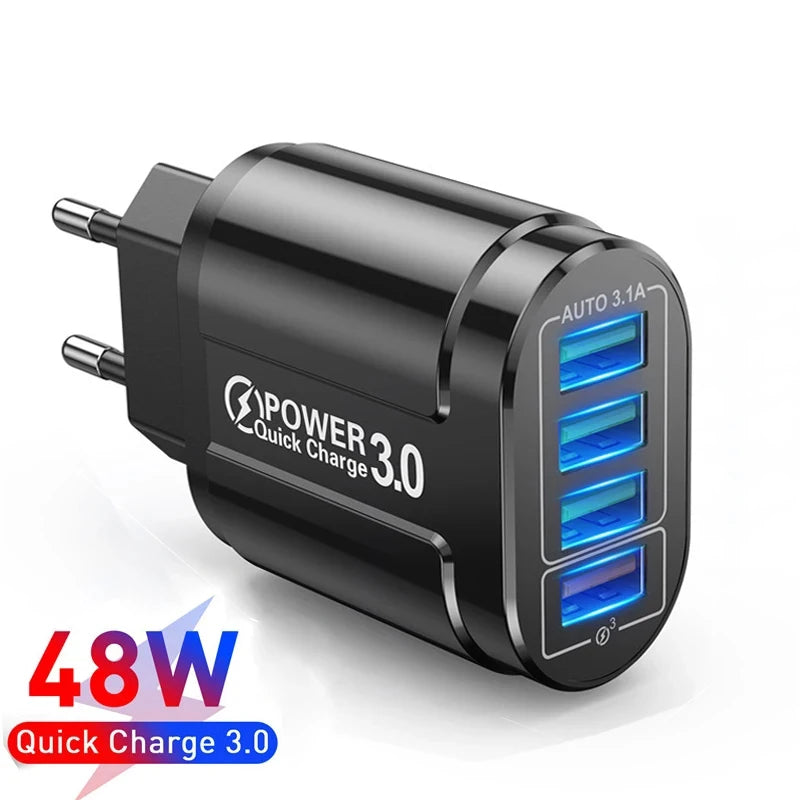4 Ports 38W USB Charger USB A Charger US/EU Plug Fast Charging Quick Charge 3.0 Mobile Phone Wall Chargers For iPhone Samsung