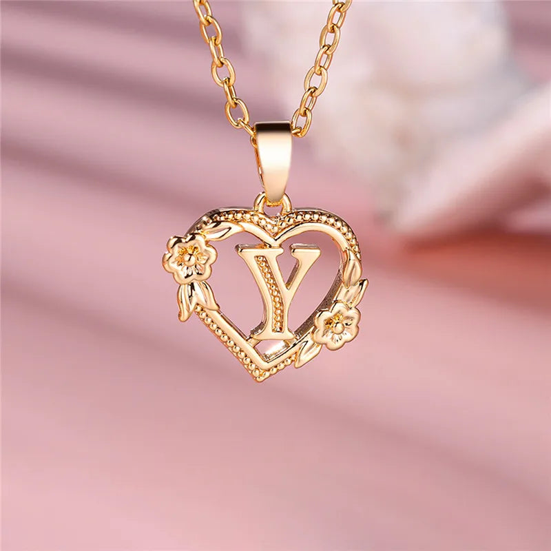 Cute Female A-Z Letter Pendant Necklace Yellow Gold Color Wedding Jewelry Gift For Women