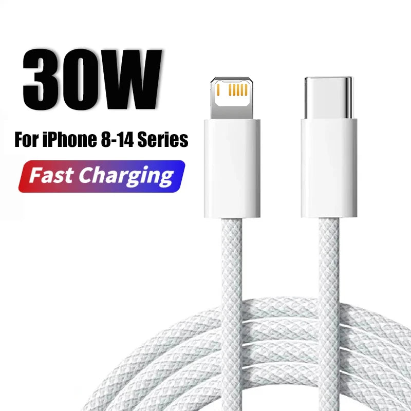 30W Fast Charging USB Cable For iPhone 14 13 12 11 Pro Max 8 7 6 Plus XS X XR Type C Data Line 2M Quick Charge Phone Accessories