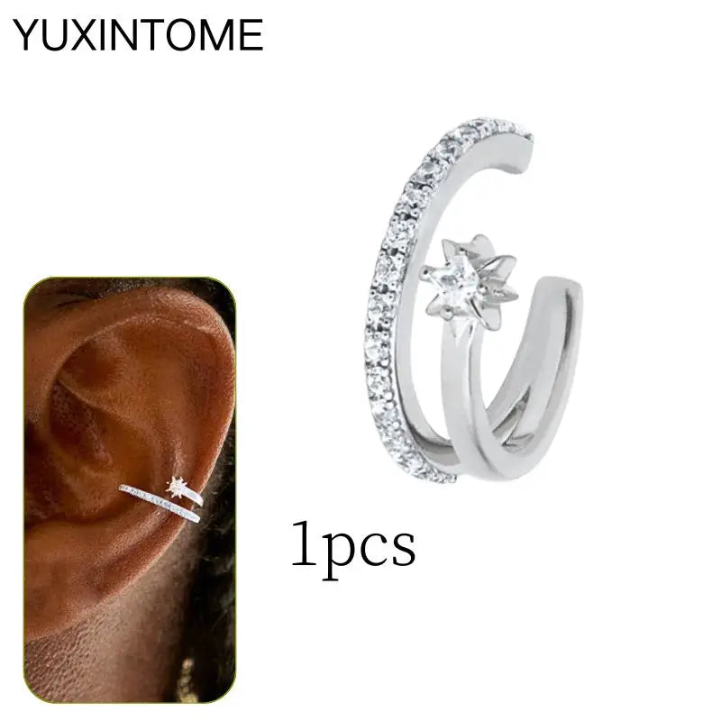 1PC Punk Ear Cuff Plated 24K Gold/925 Silver Conch Clip Earrings For Women Climbers No Piercing Fake Cartilage Earrings