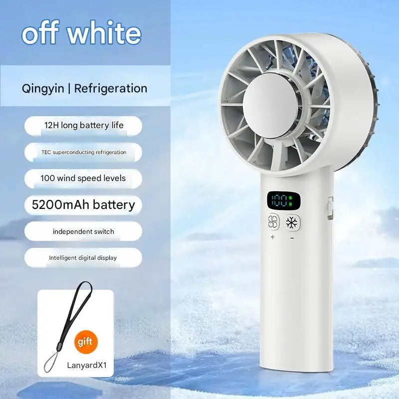 5200mah Ice Compress Fan High-speed Cooling Handheld USB Rechargeable Portable LED Digital Display For Travel Outdoor