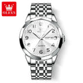 OLEVS Original Luxury Brand Watch for Men Waterproof Silver Stainless Steel Classic Casual Quartz Wristwatch Date Week Man Gift