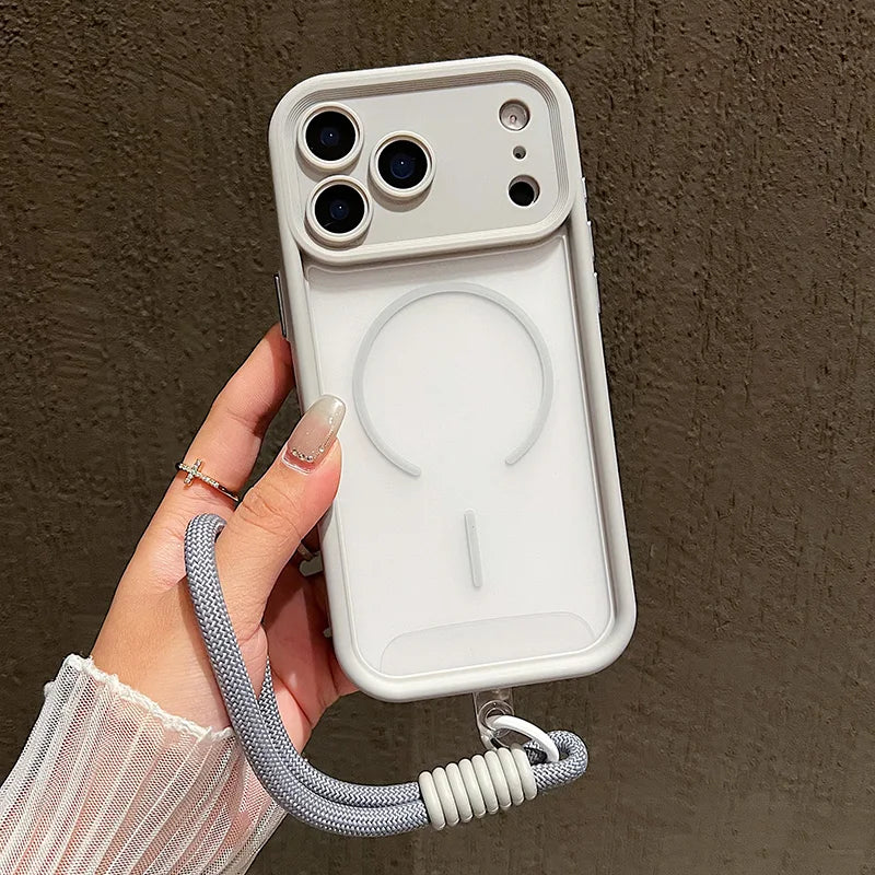 Luxury Matte Transparent With Soft Lanyard Phone Case For iPhone 17 16 15 14 13 12 Pro Max 11 16 Plus Air Magnetic Bumper Cover