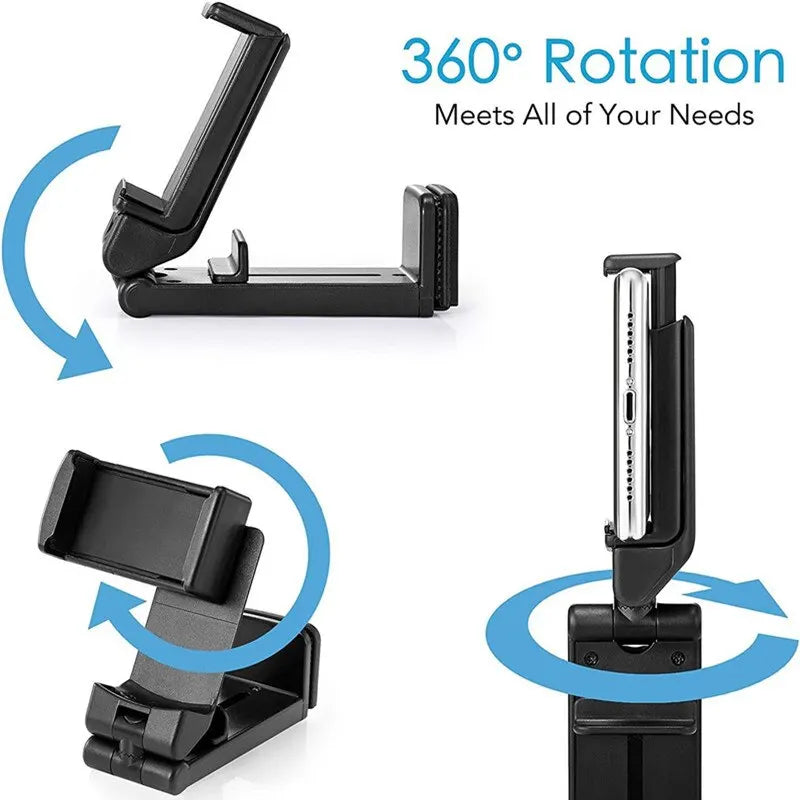 Foldable Rotatable Phone Holder Stand, Portable Adjustable Cell Phone Mount for Airplane, Train, Desk, Travel - Hands-Free