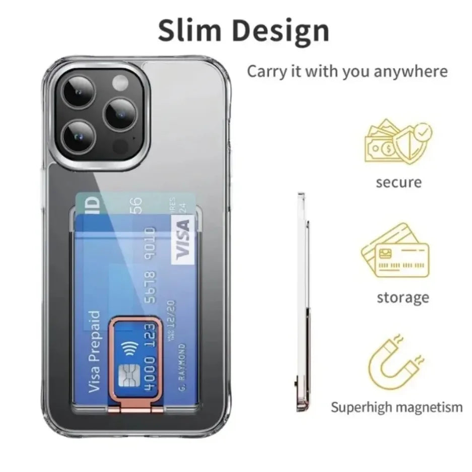 Magnetic Phone Card Holder 2 In 1 Magnetic Card Stand Bank Card Storage For Magsafe iPhone 17 16 15 14 13 Safe Phone Shell Mount