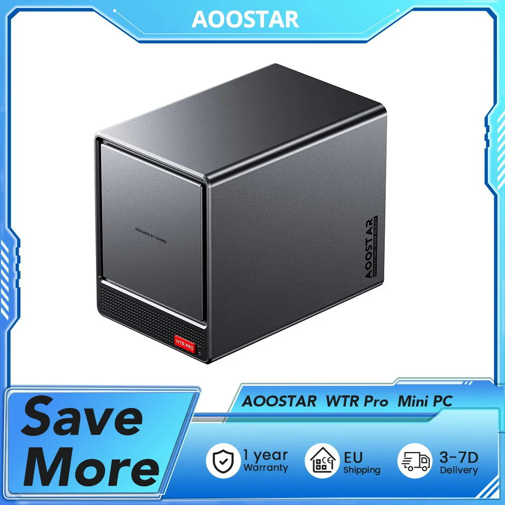 AOOSTAR WTR Pro Mini PC , Ryzen 7 5825U*4.5 GHz, Radeon Graphics, DDR4-3200 SODIMM, Dual 2.5Gbps LAN ports, BT 5.2