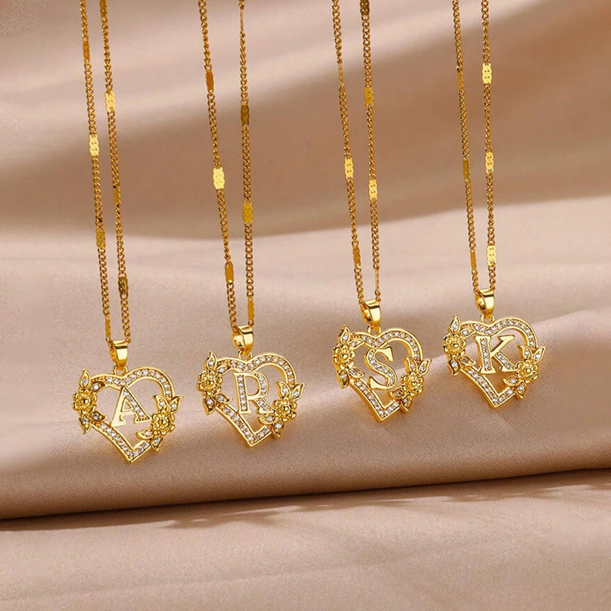 Heart Initial Letter Necklaces For Women Gold Color Stainless Steel Chain A-Z Alphabet Pendant Necklace Birthday Jewelry Gift
