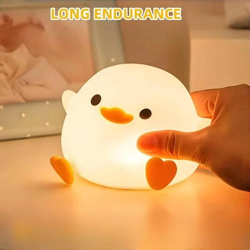 Cute Duck Cartoon Animals Silicone Lamp LED Night Light  for Children Kid Touch Sensor Timing USB Rechargeable for Birthday Gift