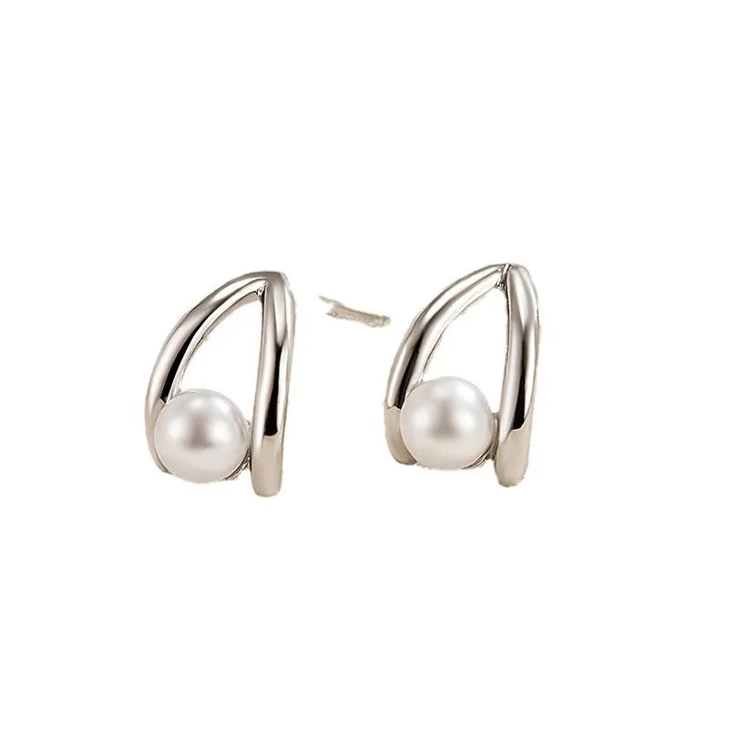 Popular S925 Silver Simple Hollow out Pearl Earrings for Women Exquisite Ear Studs Versatile Fashion Jewelry Accessories Gifts
