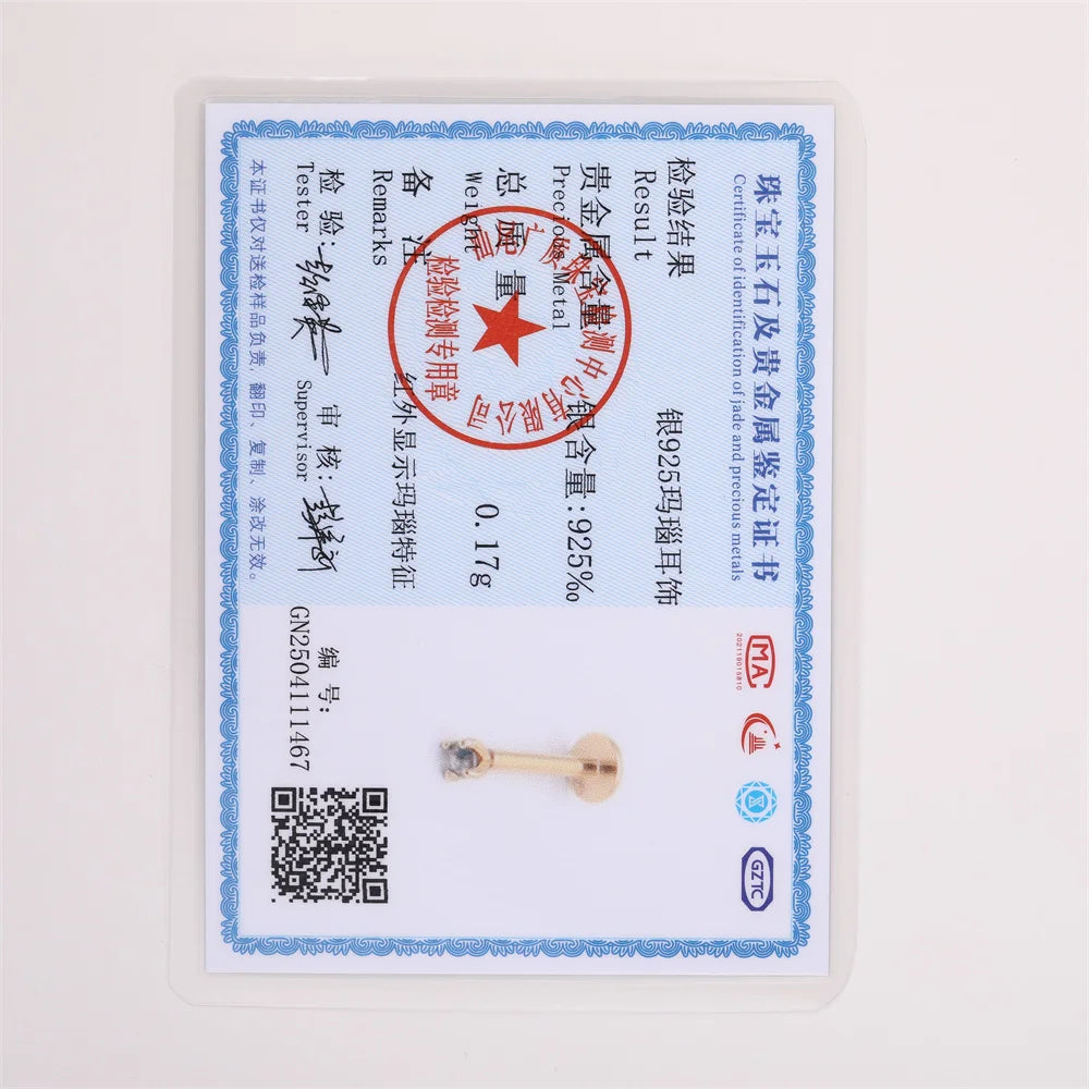 Aide 1PC Natural Water Grass Agate 925 Sterling Silver Flat Head Thread Puncture Earring Green Moss Piercing Ear Bone Earring