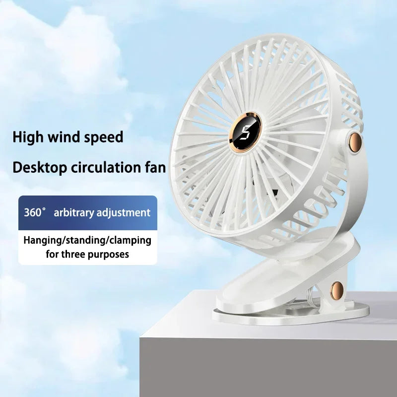 8000mAh Clip-on Fan 5 Speed Quiet Rechargeable Desktop Portable Air Circulator Wireless Fan With LED Light For Camping