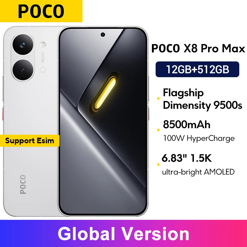 Global Version POCO X8 Pro Max 8500mAh Smartphone Dimensity 9500s 6.83'' 1.5K 120Hz Ultra-Bright AMOLED Display