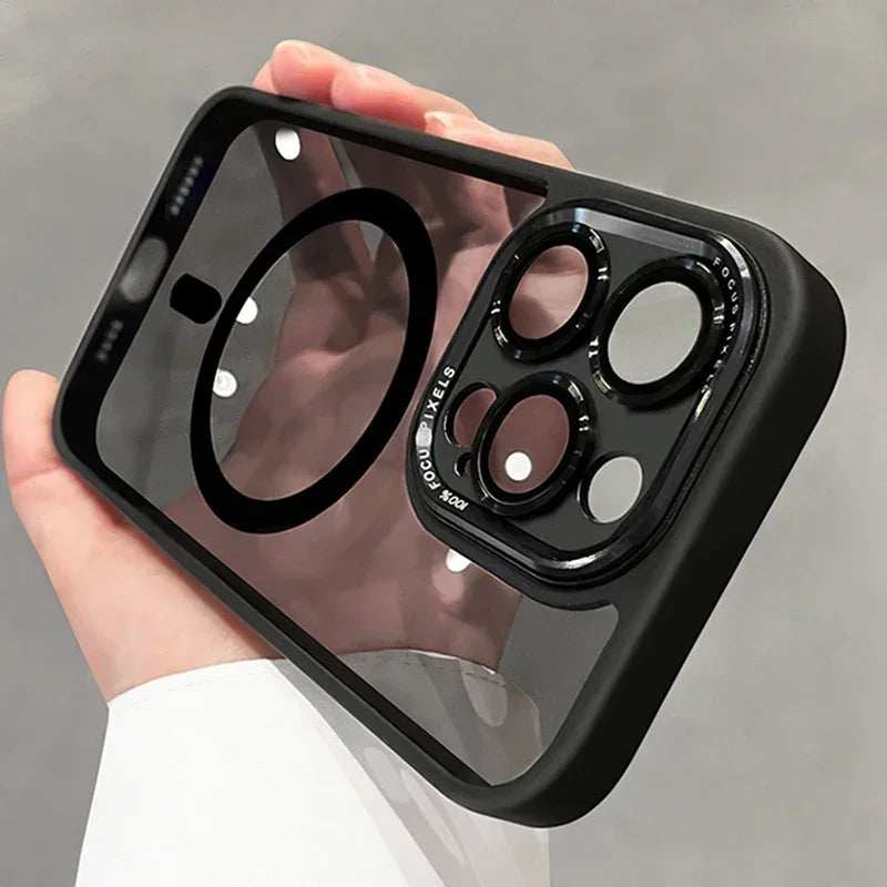 Luxury Magnetic Metal Lens Bumper Protection Case For iPhone 17 16 15 14 13 12 11 Pro Max Funda Wireless Charge Hard Clear Cover