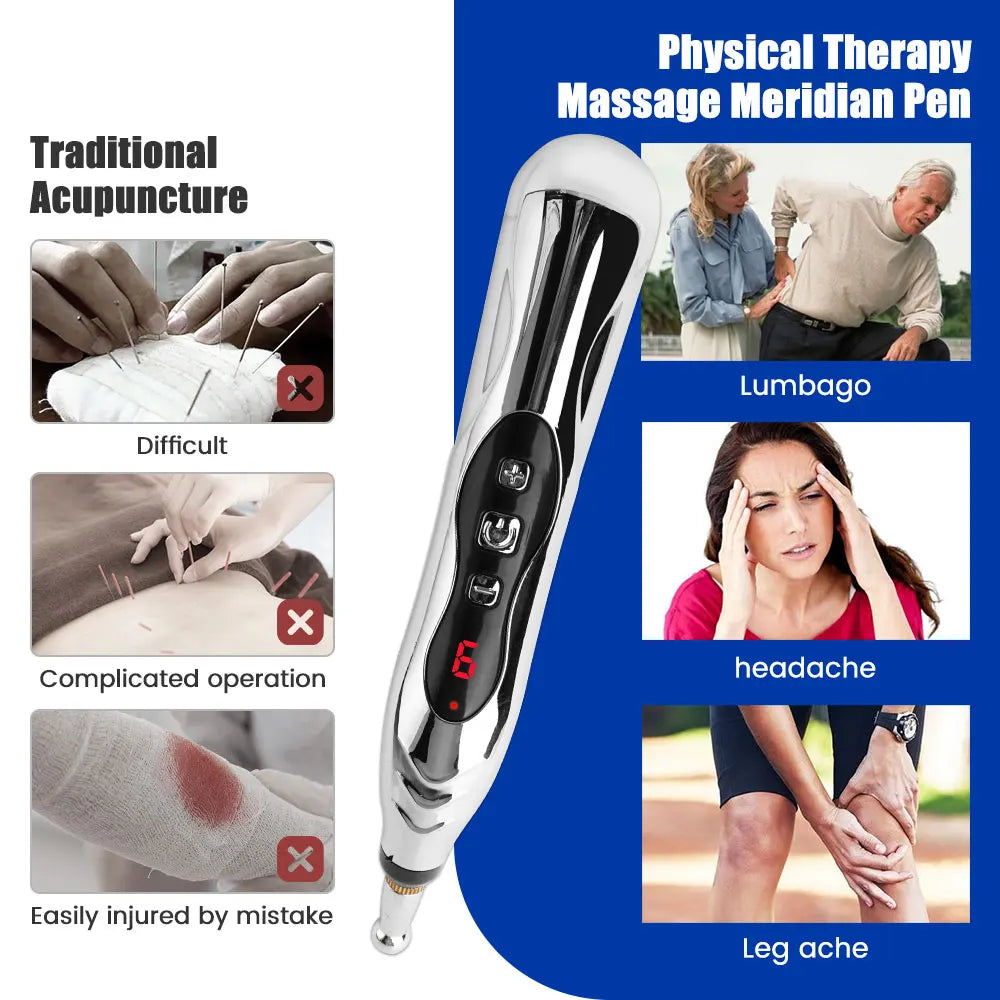 5 Heads Electronic Acupuncture Pen Acupoint Massage Laser Energy Meridian Pen Physiotherapy Instrument Pulse Point Body Massager