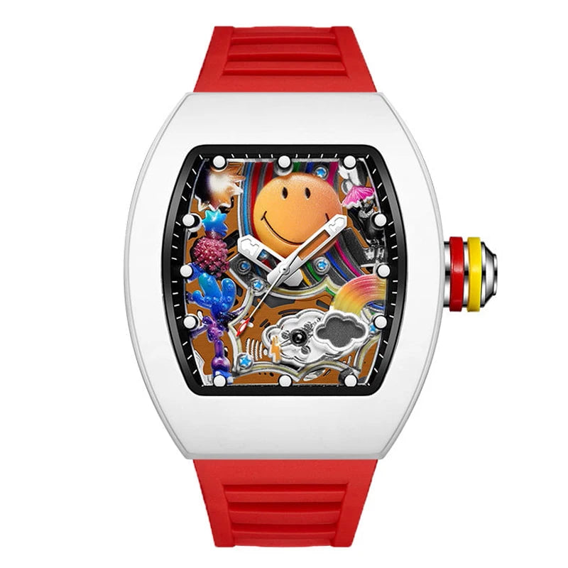 New Men's Sports Fashion Quartz Watch, Trendy Hip-Hop Style Large Dial, Gear Design, Fashionable, Luminous Display, Barrel-Shaped Silicone Men's Watch, Electronic Quartz Movement, Ideal Gift for Friends - Suitable for Busines