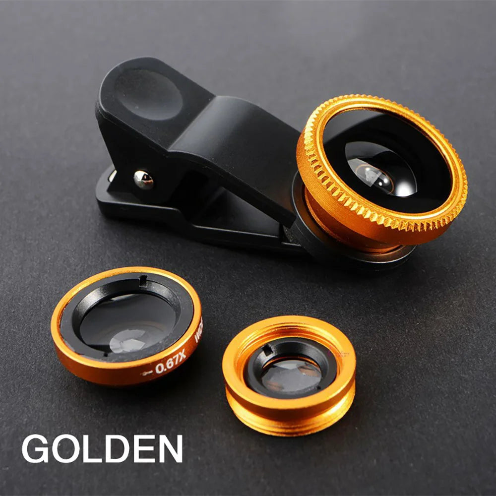 3In1 Mobile Phone Fish Eye Lens 0.67X Wide Angle Macro Lenses Camera Kits With Clip Universally Lens For iPhone 16 Xiaomi Huawei