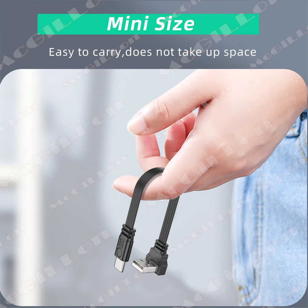 Flat Flexible Straight&Up & Down & Left & Right Angled 90 Degree USB Male to Type C Male Charging and Data Cable 10CM 30CM 50CM