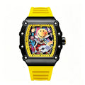 Hip Hop Smiley Face Graffiti Quartz Watch Unique Tonneau Case Colorful Dial Sport Silicone Band Casual Wristwatch for Men Women