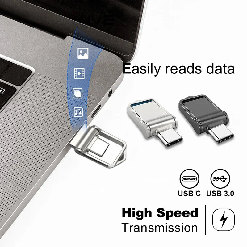 High-Speed USB 3.0 Pendrive Metal 512GB Type-C Waterproof Flash Drive 128GB 256GB 64GB for Office Laptop Best Seller