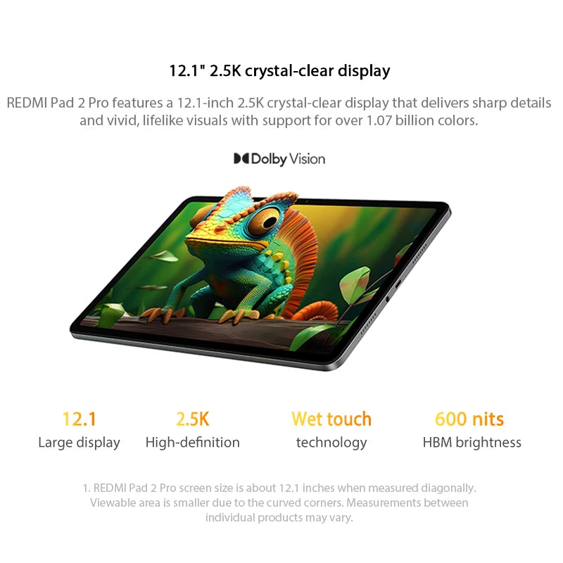 Global Version Xiaomi Redmi Pad 2 Pro 12000mAh 33W fast charging 12.1" 2.5K crystal-clear display Snapdragon 7s Gen 4