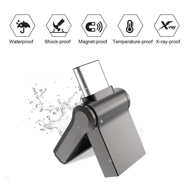 High-Speed USB 3.0 Pendrive Metal 512GB Type-C Waterproof Flash Drive 128GB 256GB 64GB for Office Laptop Best Seller