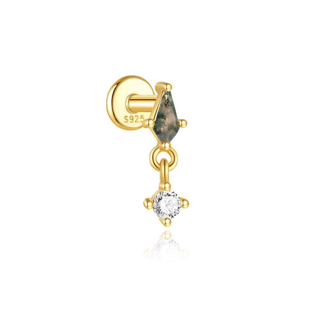 Aide 925 Sterling Silver Dangling Piercing Barbell Star Industrial Earring Tragus Cartilage Fine Jewelry DIY Industrial Rings