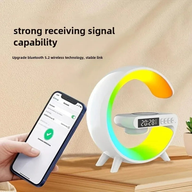 Universally Multi Functional Wireless Speaker with RGB Night Light Alarm Clock For iPhone  Samsung Xiaomi Charging Station