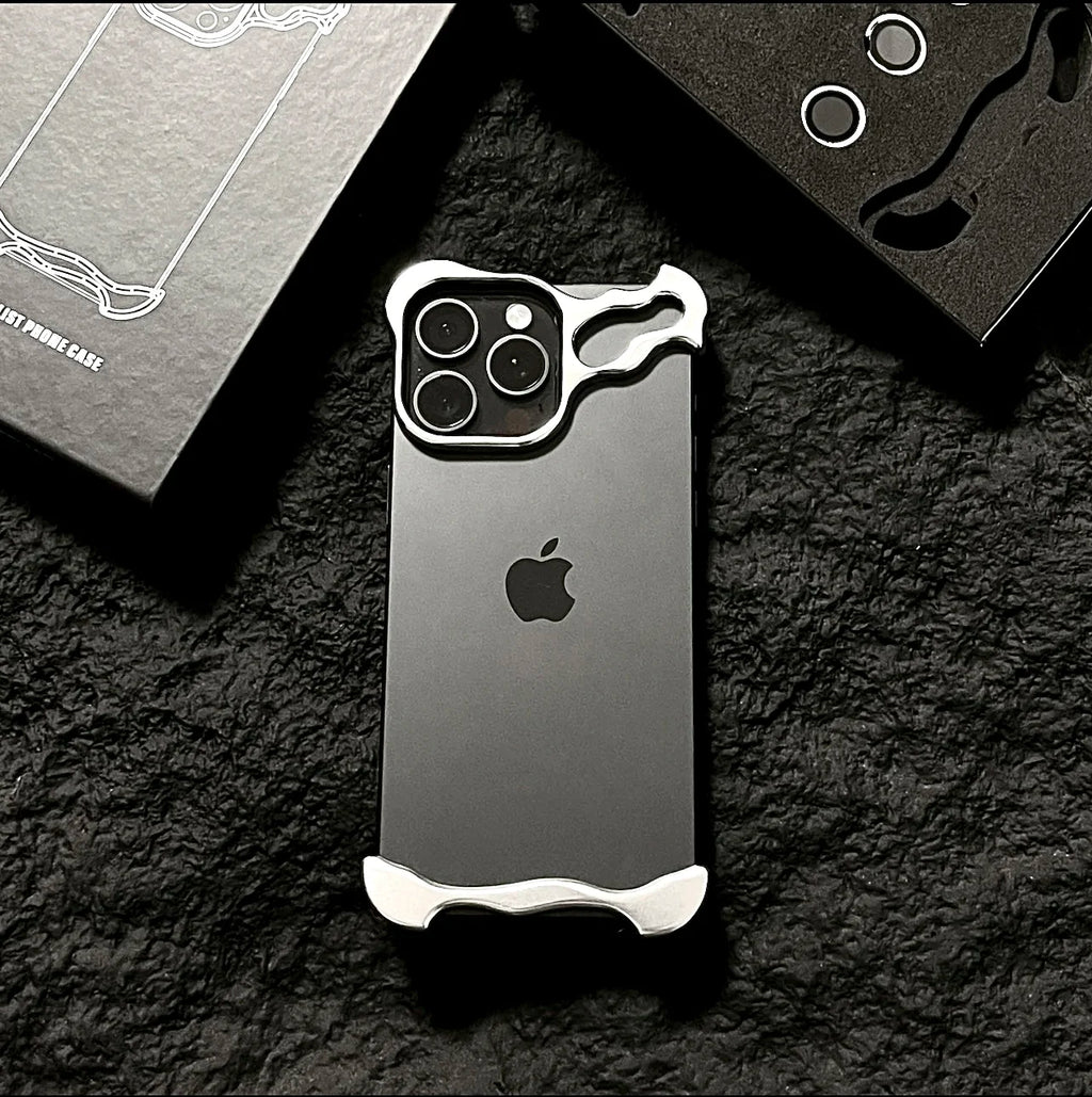 lrregular Metal Bumper Phone Case For IPhone Air 13 14 15 16 17 Pro Max Plus Lens Film Protection Bare Aluminum Shockproof Cover
