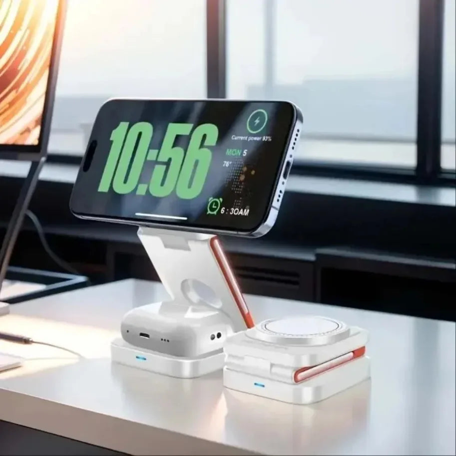 3 in 1 Fast Charging Station Foldable Magnetic Wireless Charger Stand for iPhone 17 16 15 14 13 12 iWatch 10-2 Airpods Pro Max