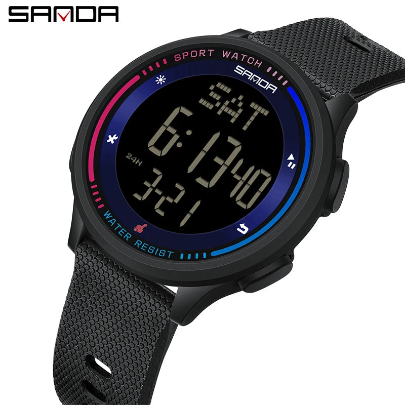 SANDA Men's Watch Multiple Functions Outdoor Sports Stopwatch Waterproof Digital Movement LED Men Wrist Electronic Alarm Watches